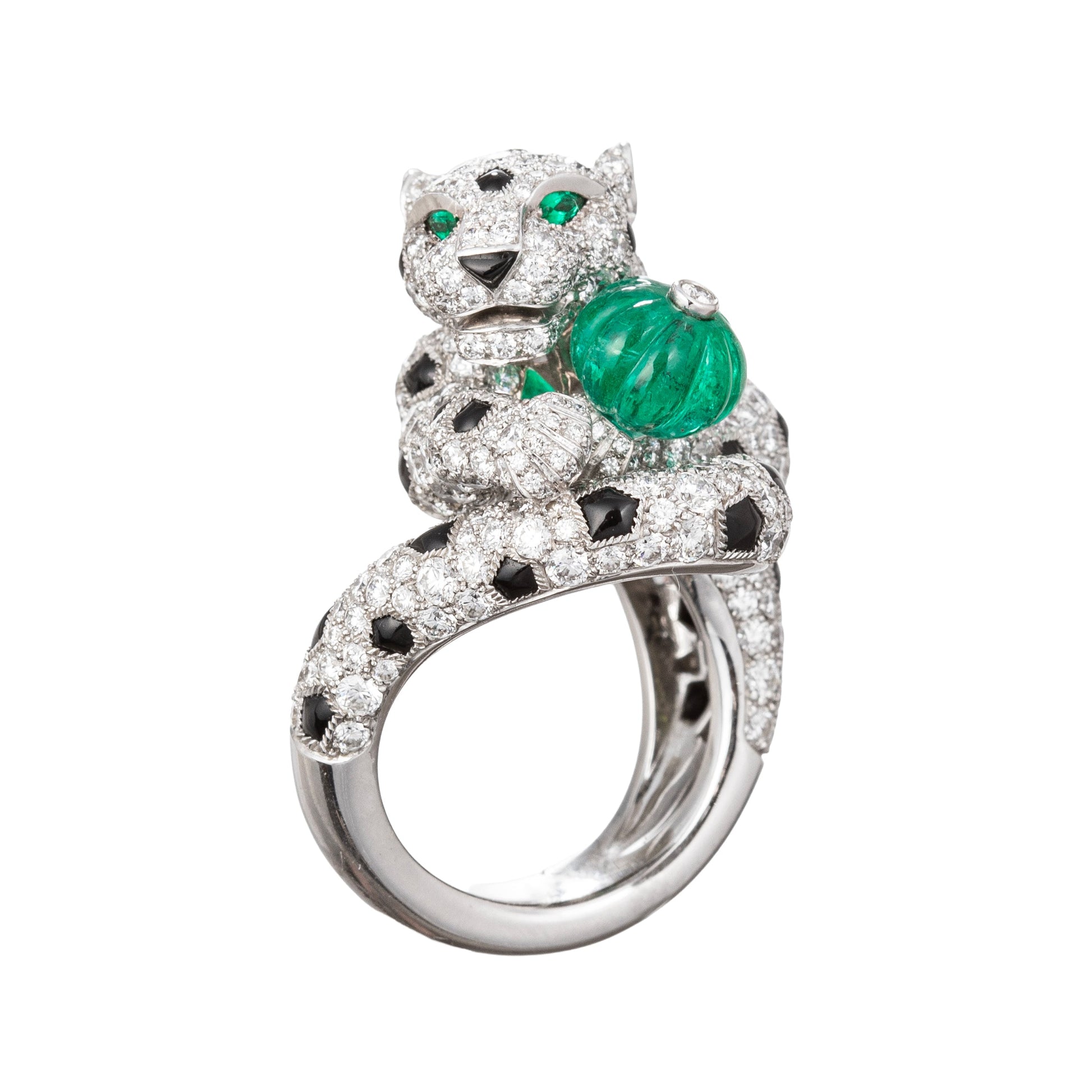 Cartier - Diamond Onyx Emerald Panthère Ring