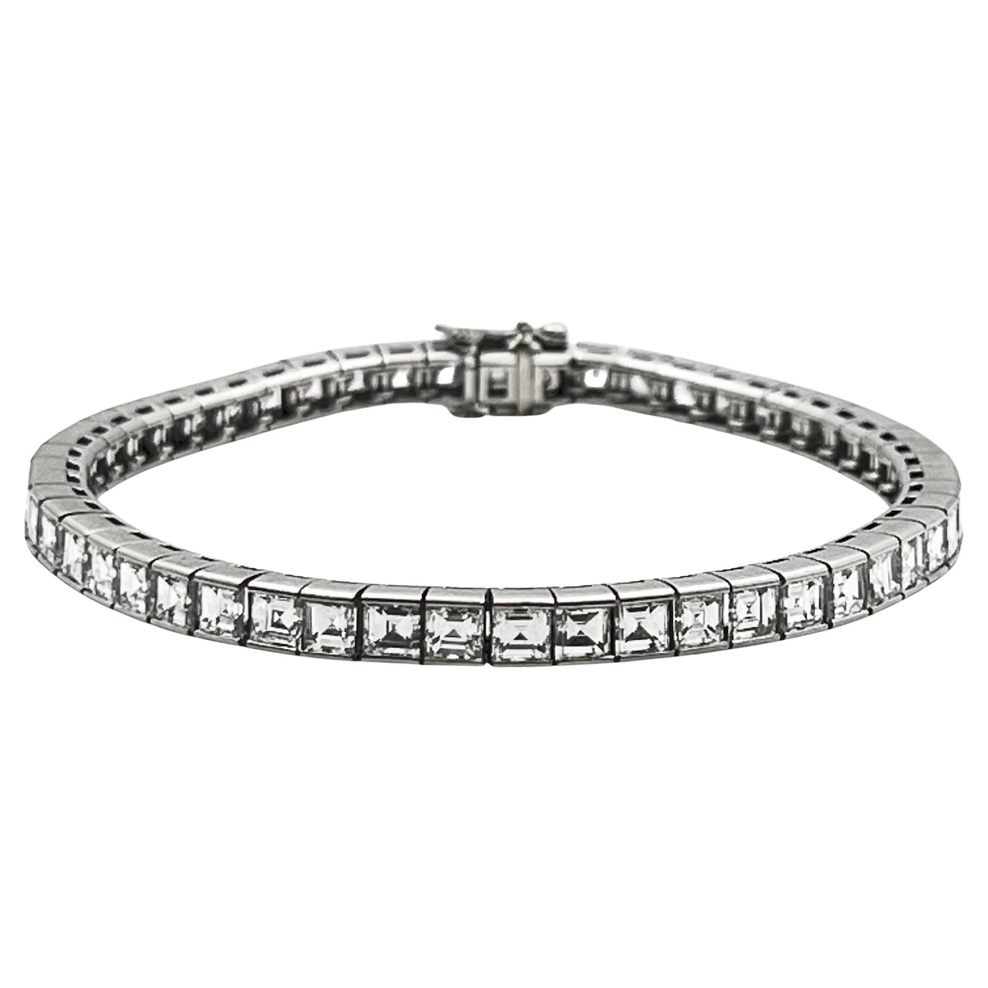 Cartier - Platinum Square Step - Cut Diamond Line Bracelet (10.60tcw)