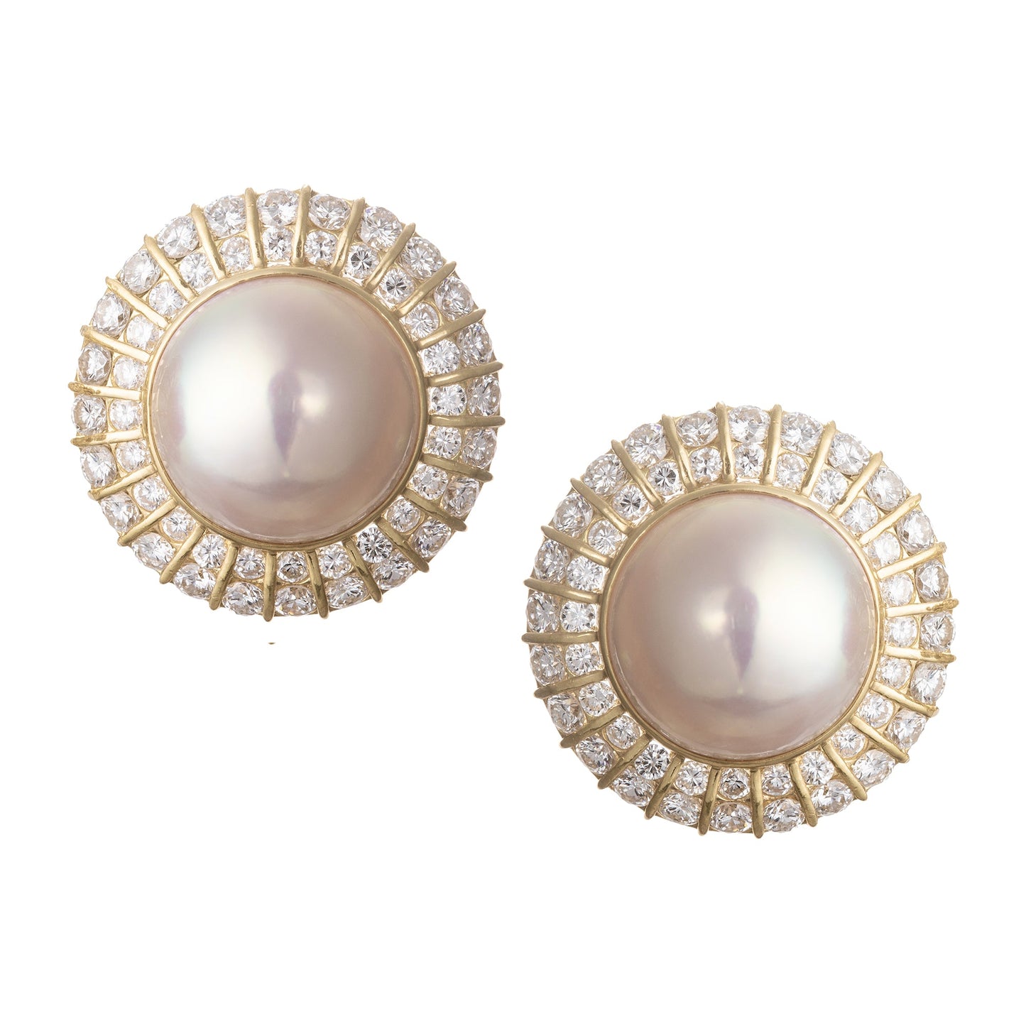 Cartier - Vintage 18k Yellow Gold Mabe Pearl Diamond Earrings