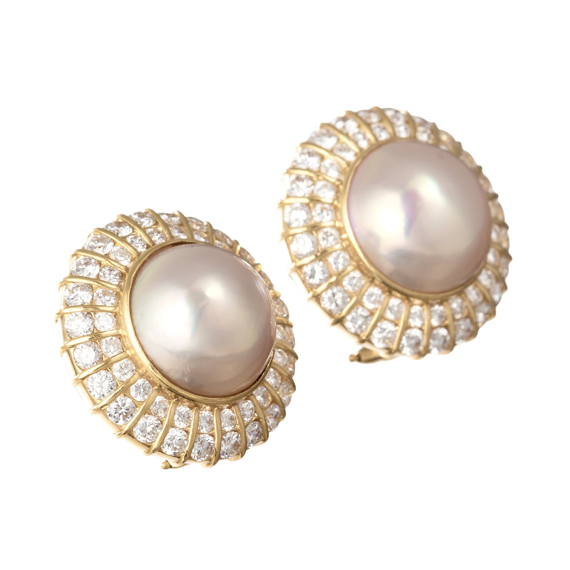 Cartier - Vintage 18k Yellow Gold Mabe Pearl Diamond Earrings