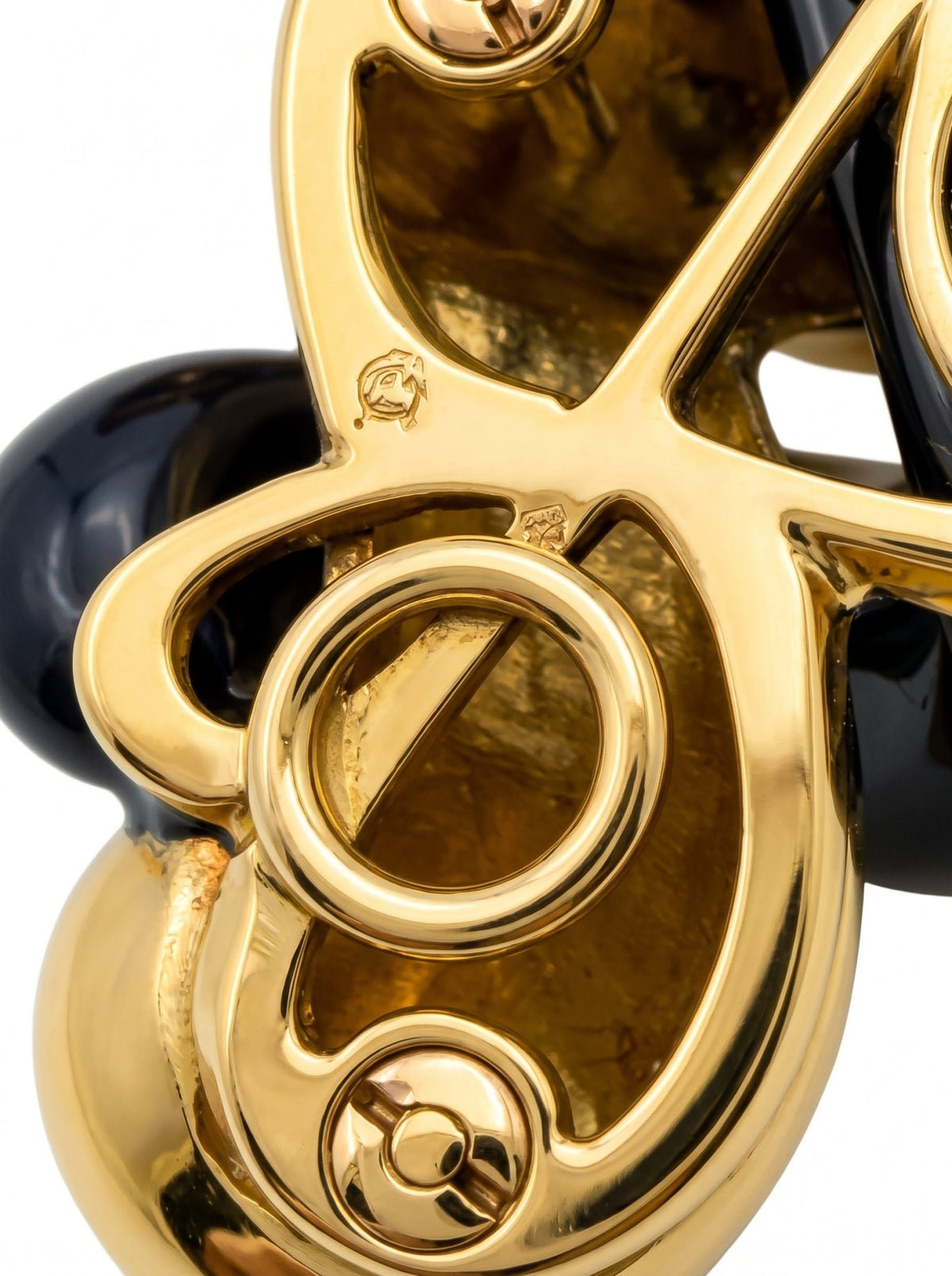 Carvin French - 18k Yellow Gold Black Jade Spiral Twist Earrings