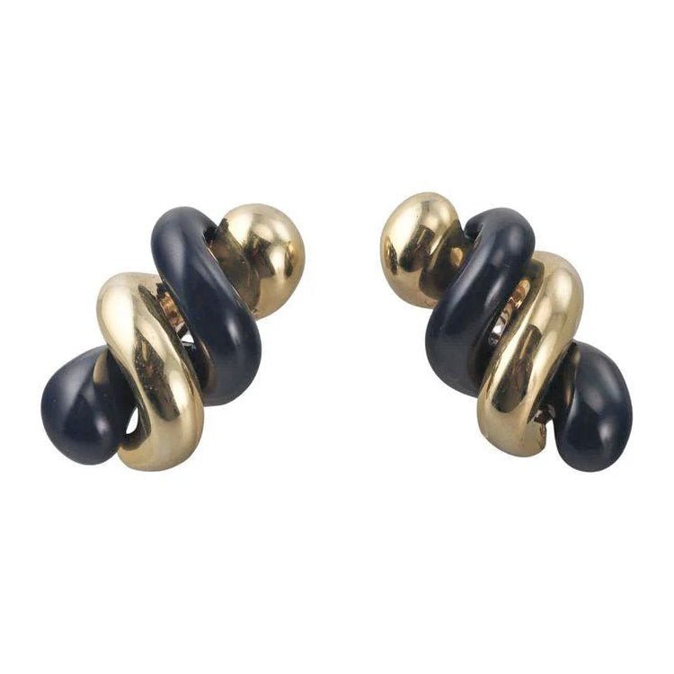 Carvin French - 18k Yellow Gold Black Jade Spiral Twist Earrings