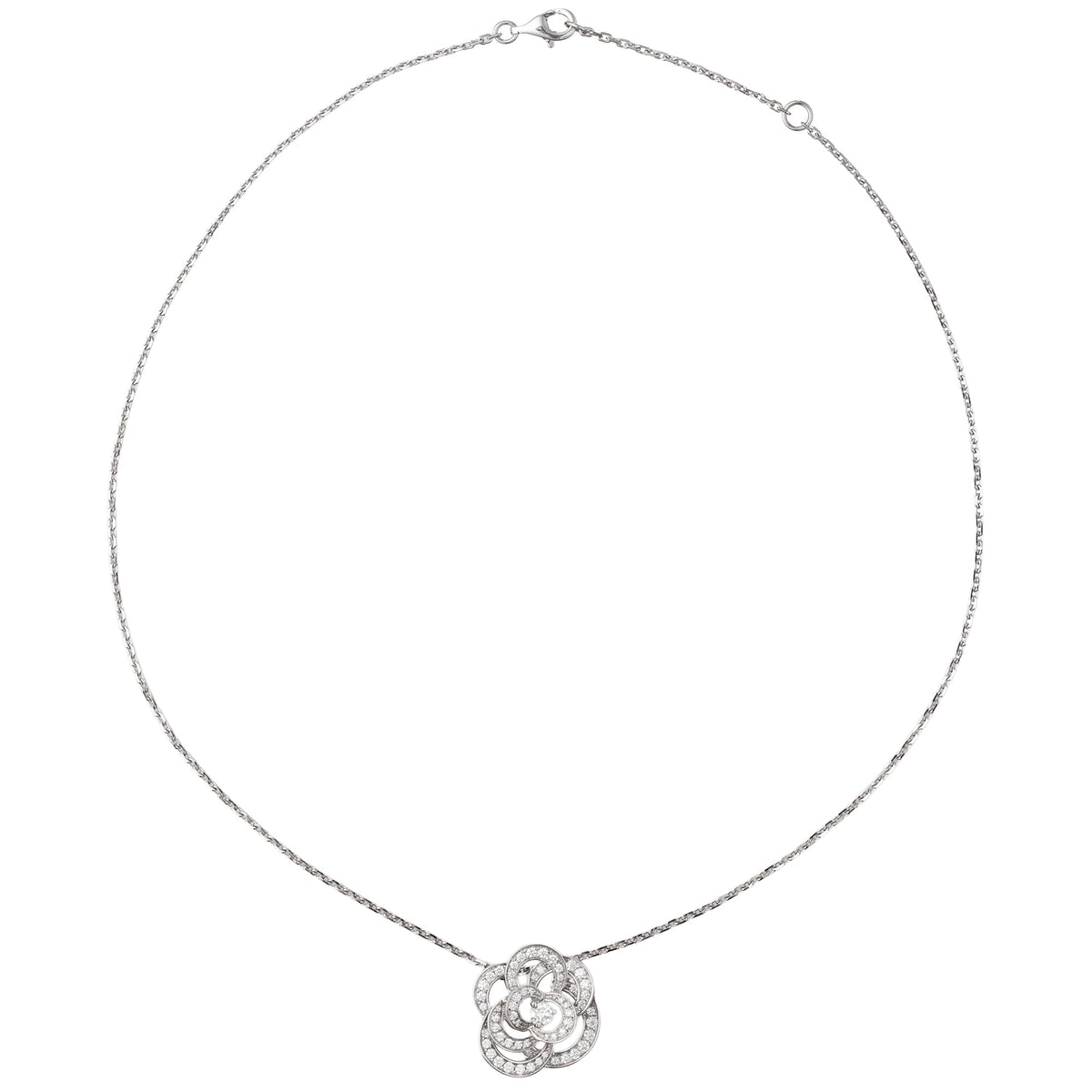 Chanel - 18k White Gold Diamond Fil de Camélia Pendant Necklace