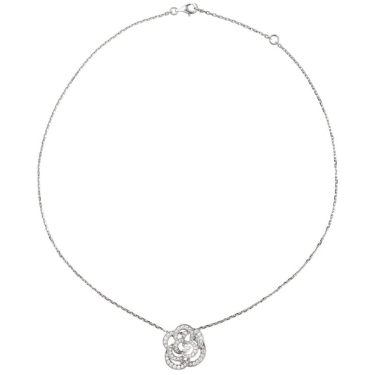 Chanel - 18k White Gold Diamond Fil de Camélia Pendant Necklace