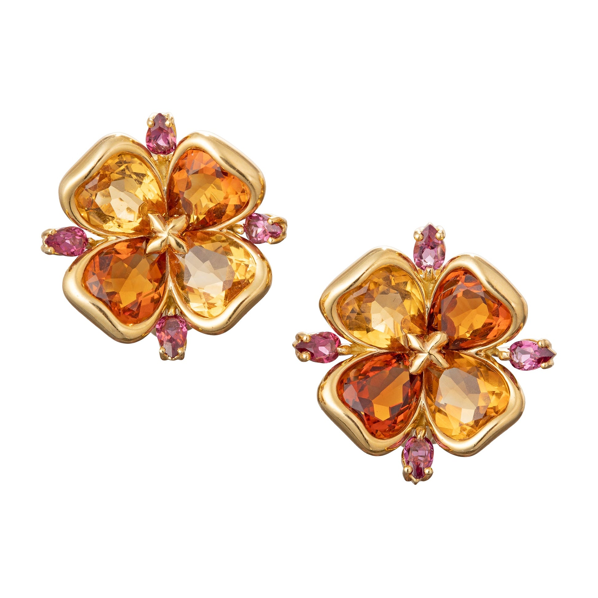 Chanel - 18k Yellow Gold Citrine & Amethyst Clover Earrings