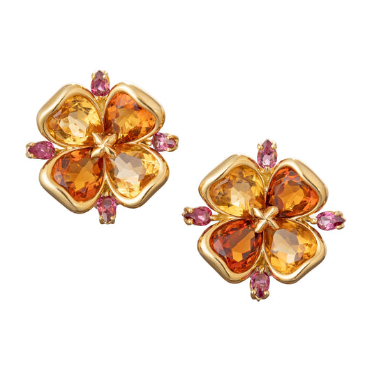 Chanel - 18k Yellow Gold Citrine & Amethyst Clover Earrings