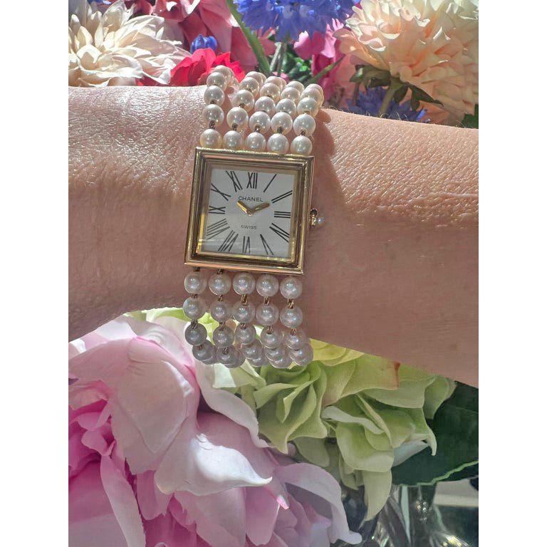 Chanel Gold Pearl Mademoiselle Bracelet Watch Greenleaf Crosby