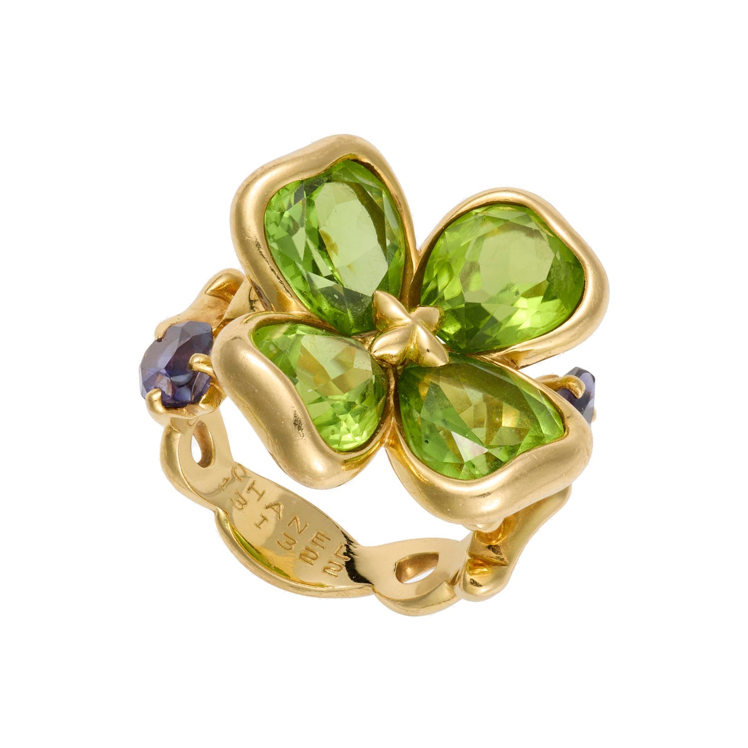 Chanel - 18k Yellow Gold Peridot Iolite Clover Ring