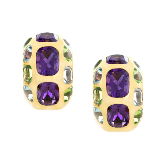 Chanel - Amethyst Peridot Aquamarine Coco Half-Hoop Earrings
