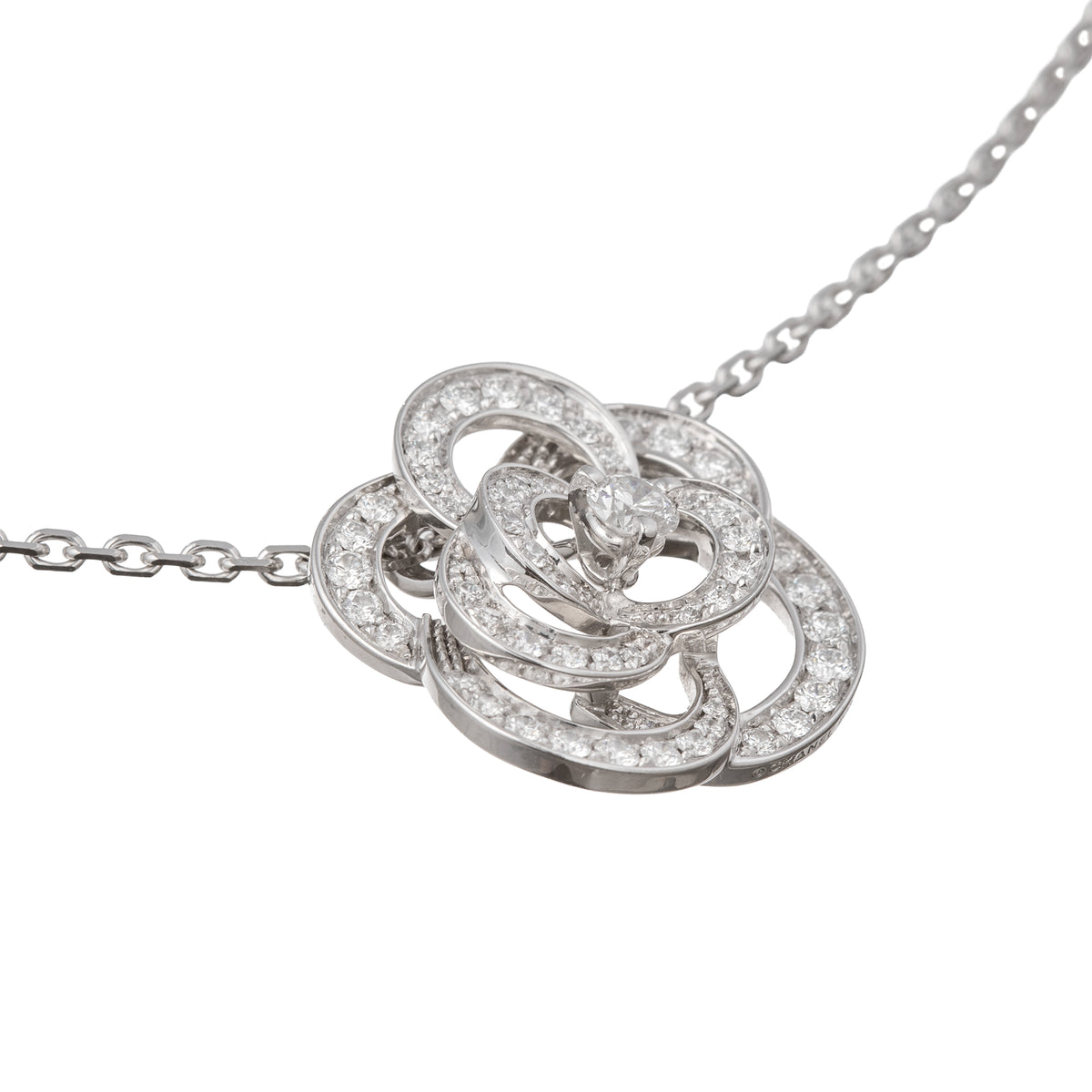 18k White Gold Diamond Fil de Camélia Pendant Necklace