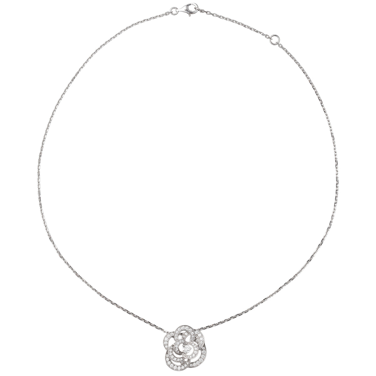18k White Gold Diamond Fil de Camélia Pendant Necklace