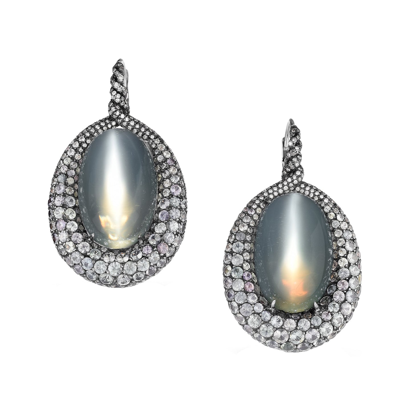 Cicada - Green Moonstone Sapphire Diamond Drop Earrings