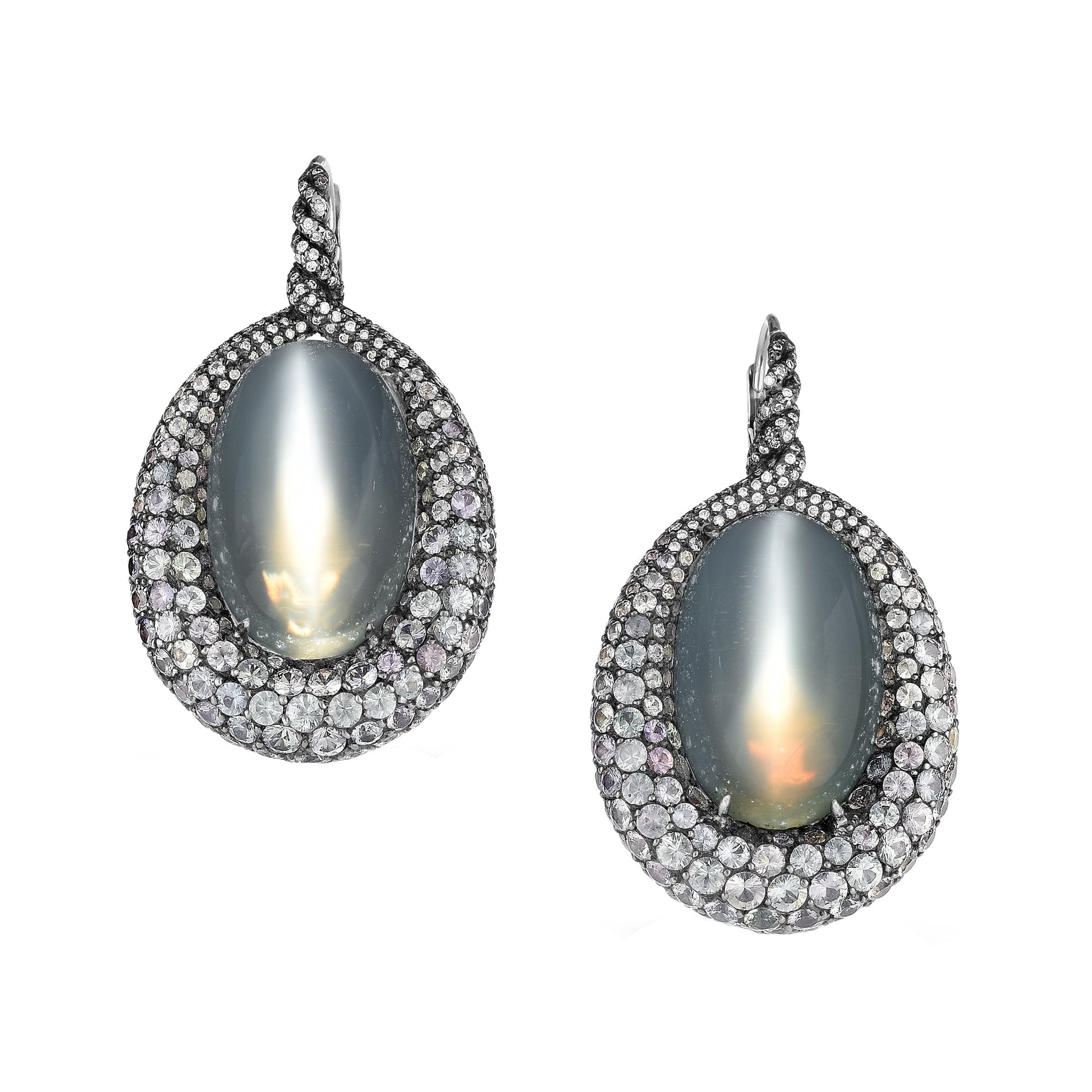 Cicada - Green Moonstone Sapphire Diamond Drop Earrings