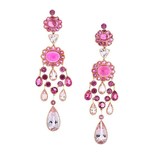 Cicada - Multicolored Pink Tourmaline Long Chandelier Earrings