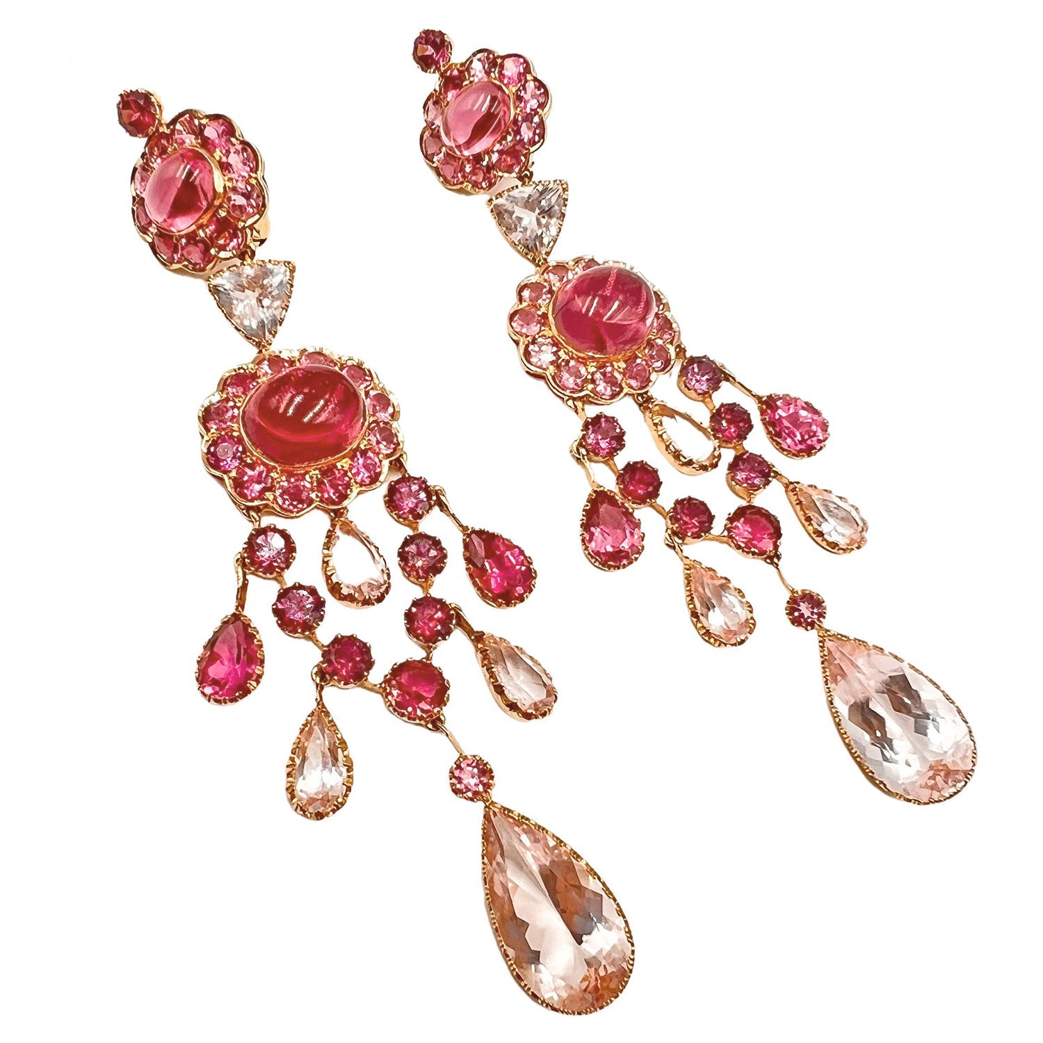 Cicada - Multicolored Pink Tourmaline Long Chandelier Earrings