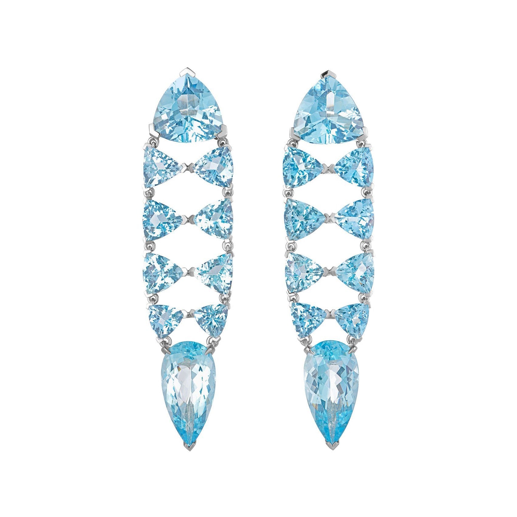 Cicada - Platinum Aquamarine Openwork Long Drop Earrings