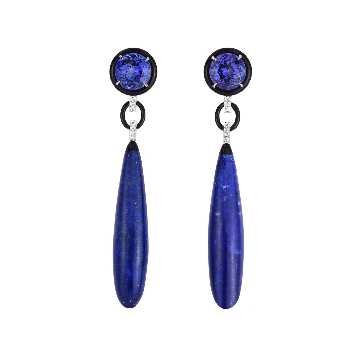 Cicada - Platinum Tanzanite Diamond Lapis Drop Earrings