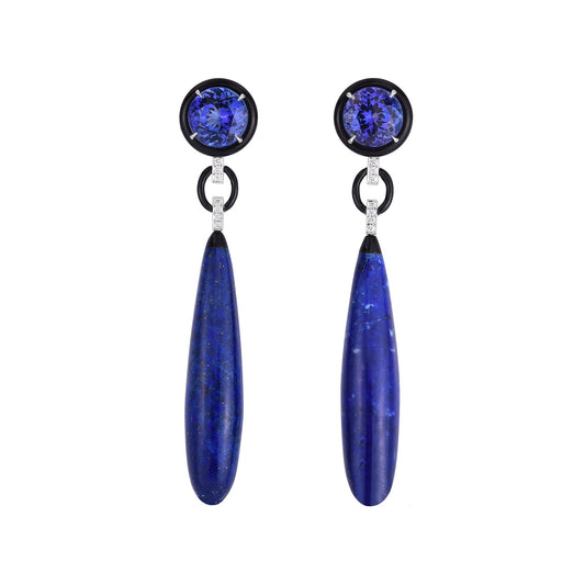 Cicada - Platinum Tanzanite Diamond Lapis Drop Earrings