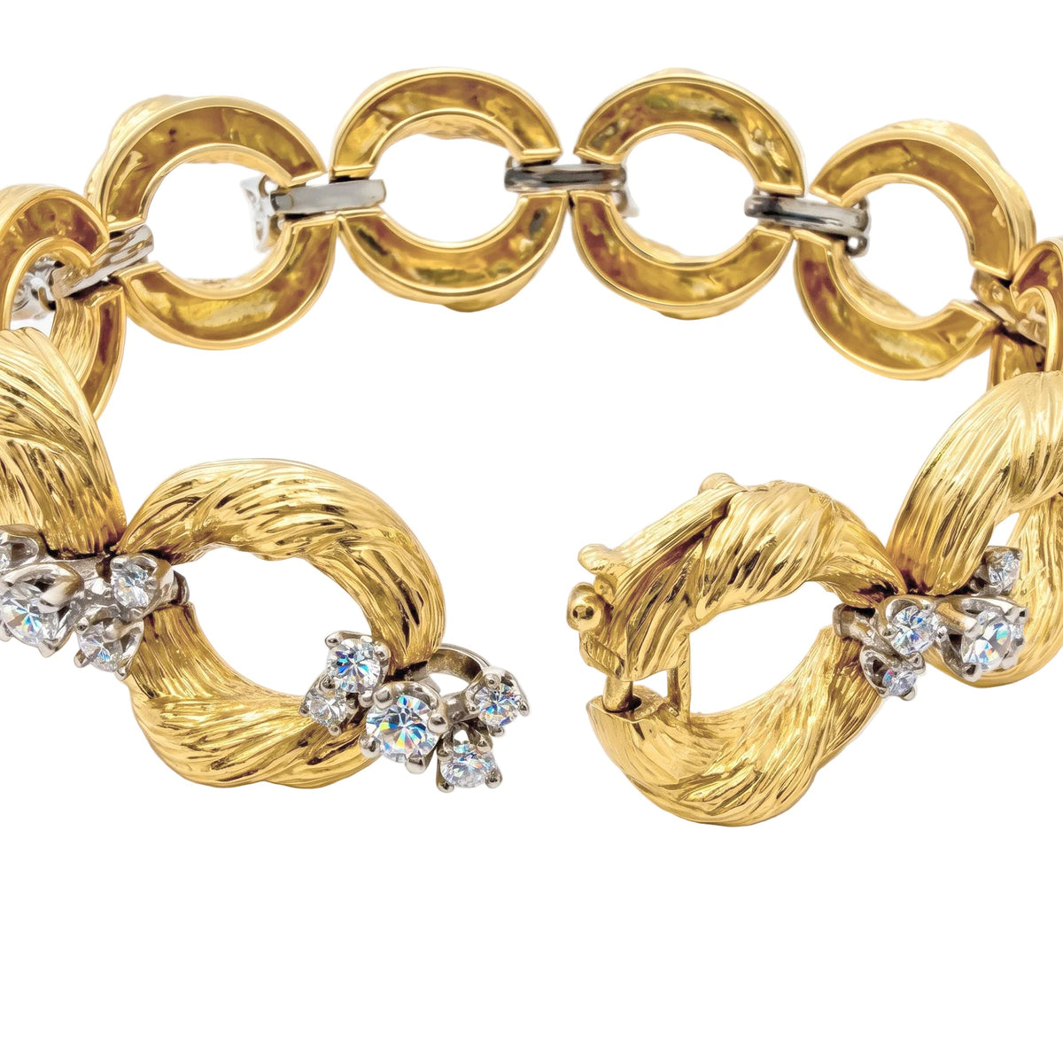 Vintage 18k Yellow Gold Diamond Circular Link Bracelet