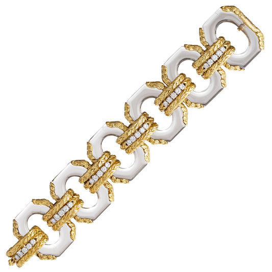 David Webb - 18k Gold Rock Crystal Diamond Link Bracelet