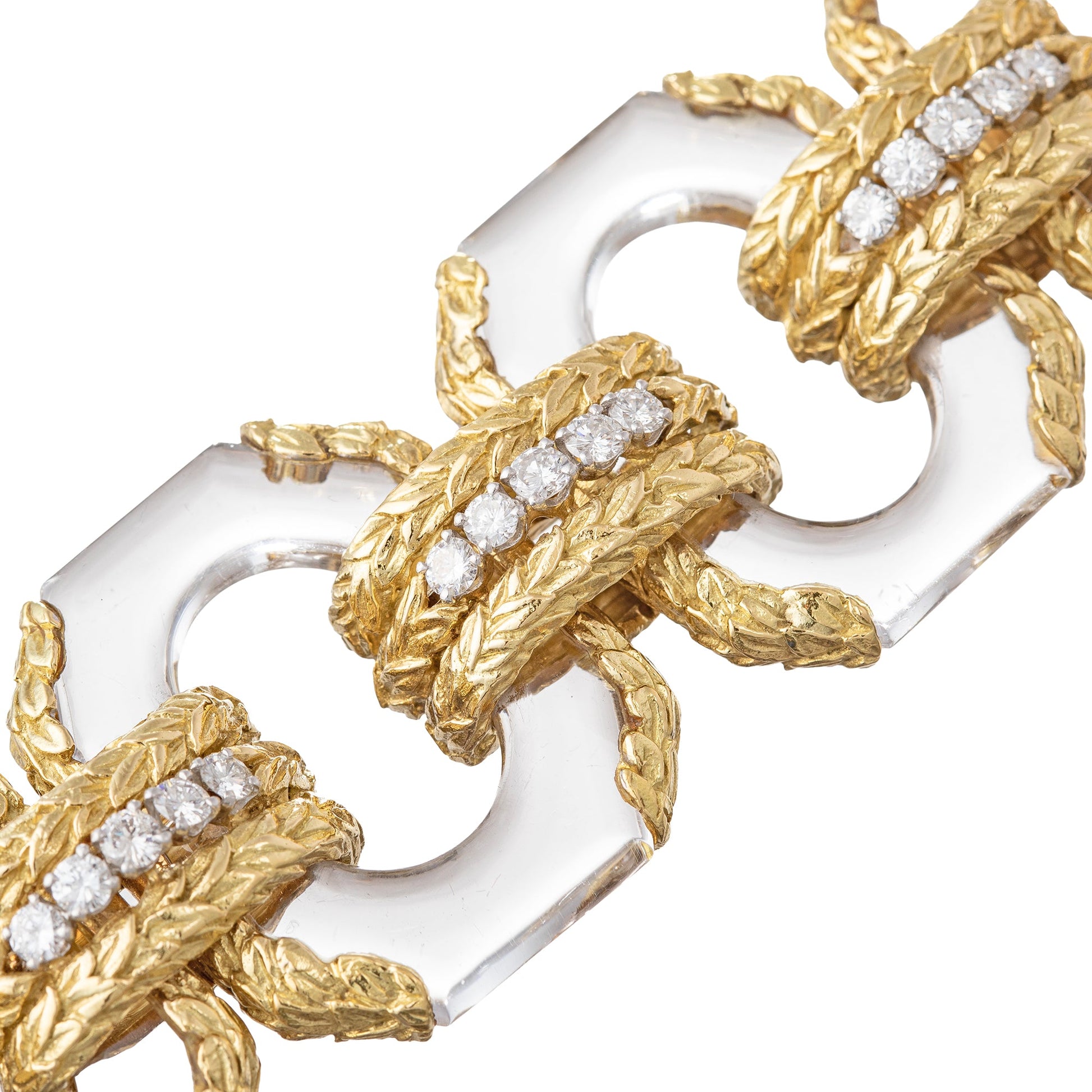 David Webb - 18k Gold Rock Crystal Diamond Link Bracelet