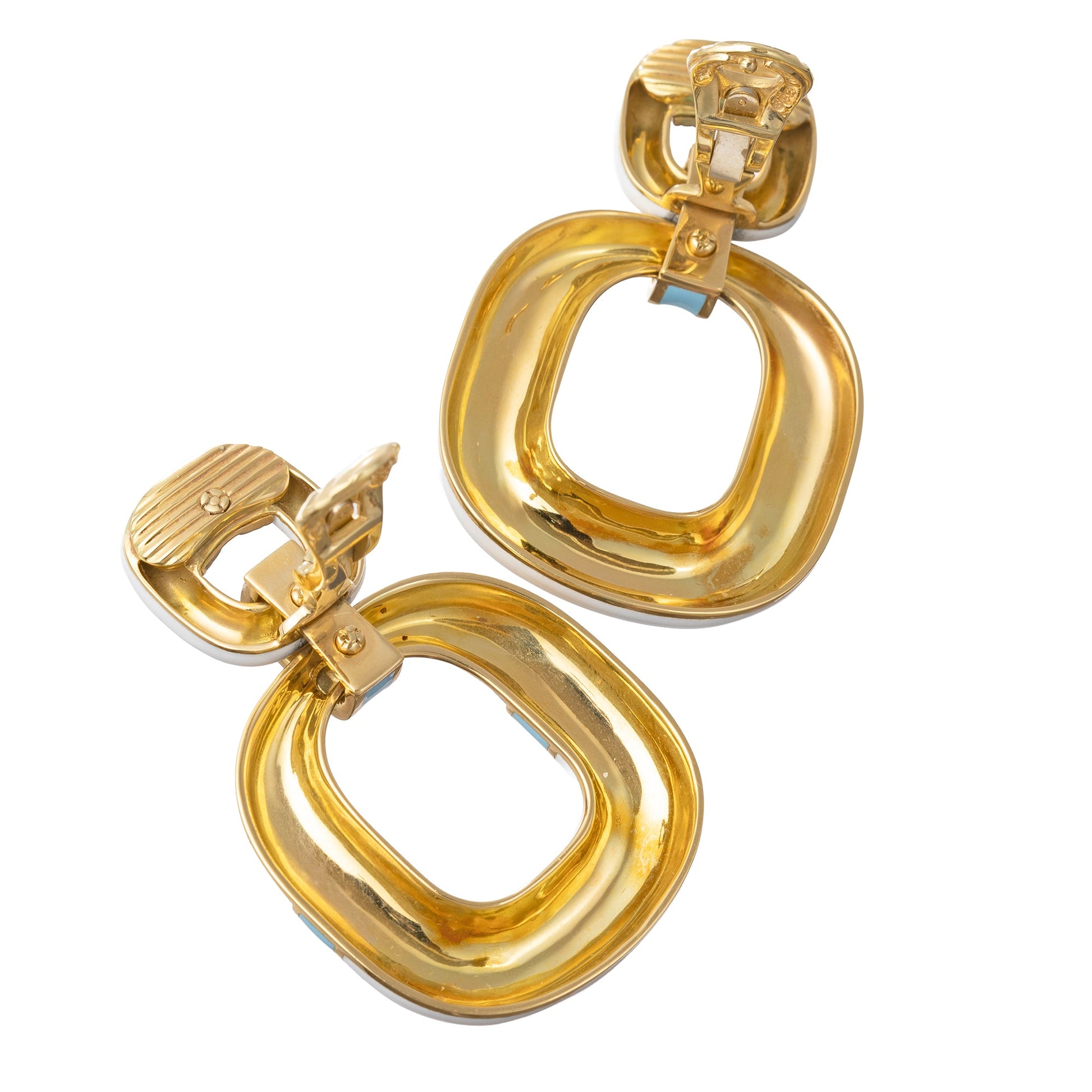 David Webb - 18k Gold White & Turquoise Enamel Radiator Hoop Earrings