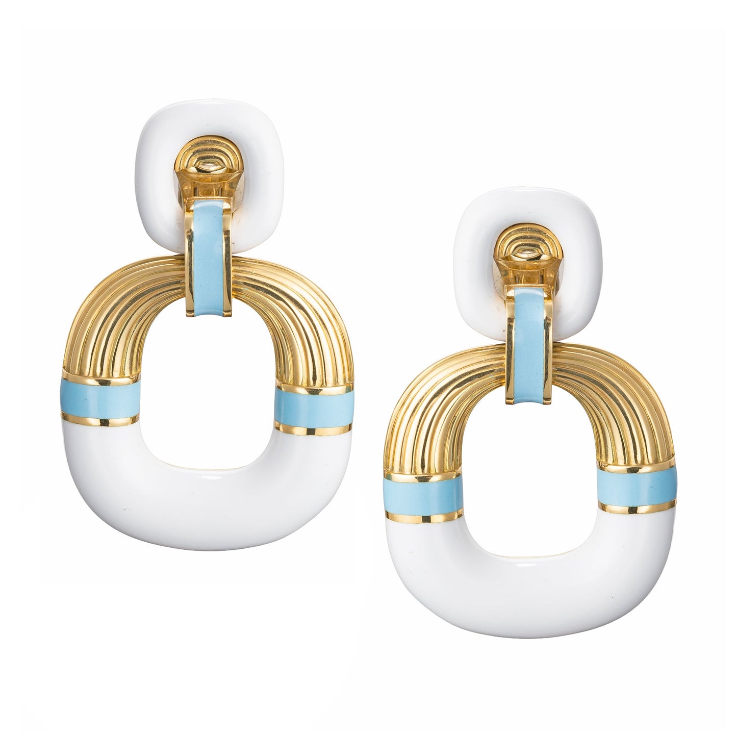 David Webb - 18k Gold White & Turquoise Enamel Radiator Hoop Earrings