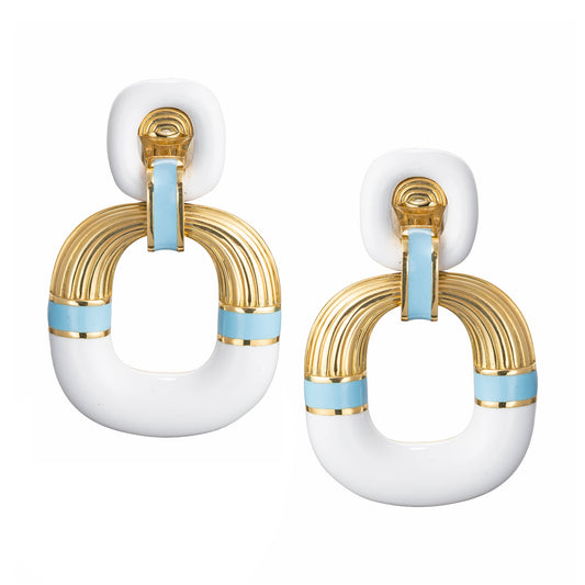 David Webb - 18k Gold White & Turquoise Enamel Radiator Hoop Earrings