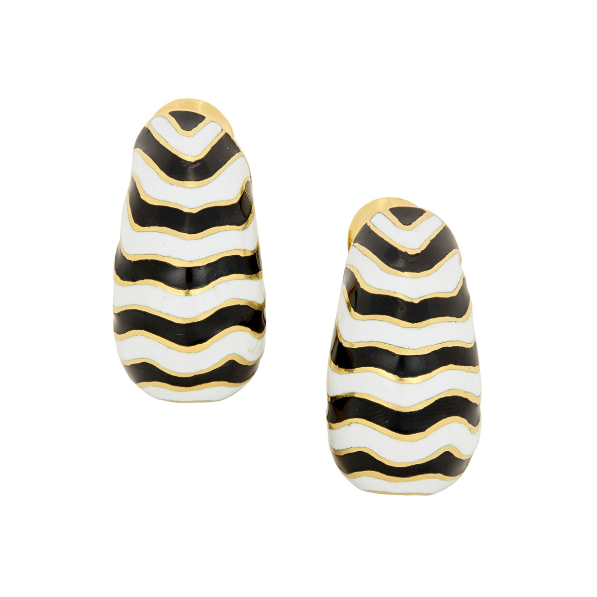 David Webb - 18k Yellow Gold Enamel Zebra Earrings