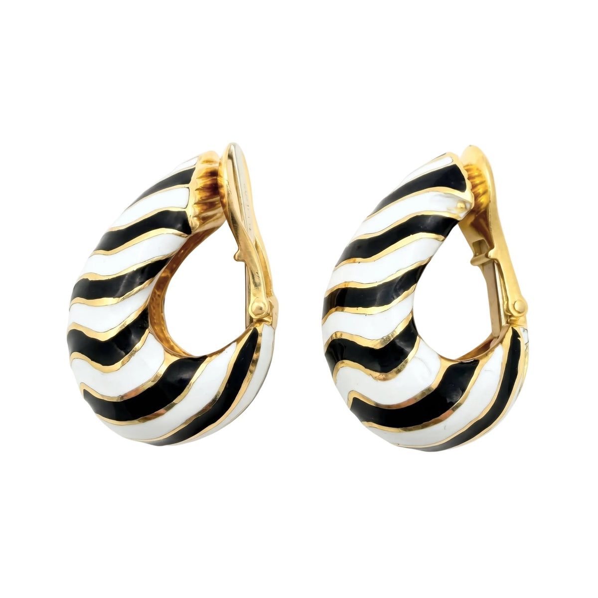 David Webb - 18k Yellow Gold Enamel Zebra Earrings
