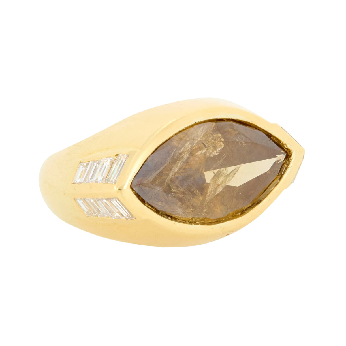 18k Yellow Gold Marquise Brown Diamond Ring