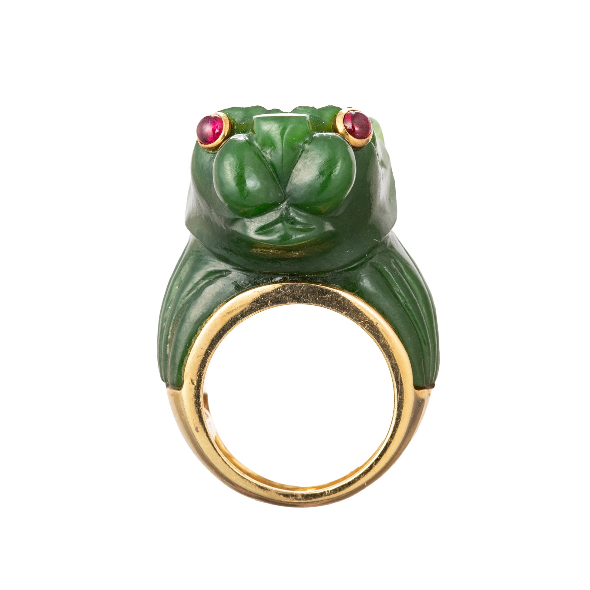 David Webb - 18k Yellow Gold Nephrite Jade Panther Ring
