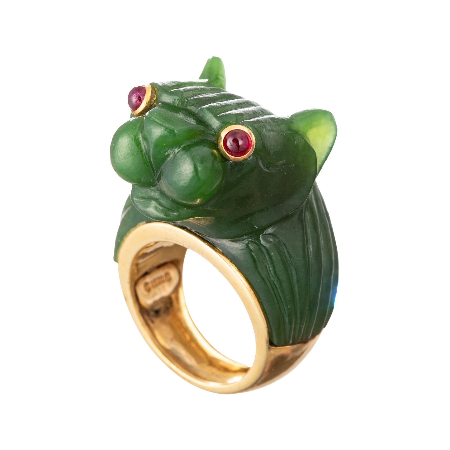 David Webb - 18k Yellow Gold Nephrite Jade Panther Ring