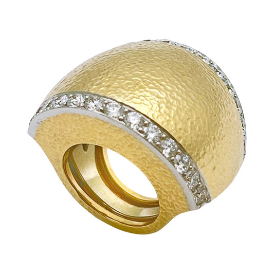 David Webb - 18k Yellow Gold Platinum Diamond Dome Ring