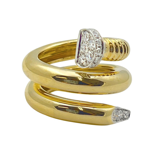 David Webb - 18k Yellow Gold Platinum Diamond Nail Wrap Ring