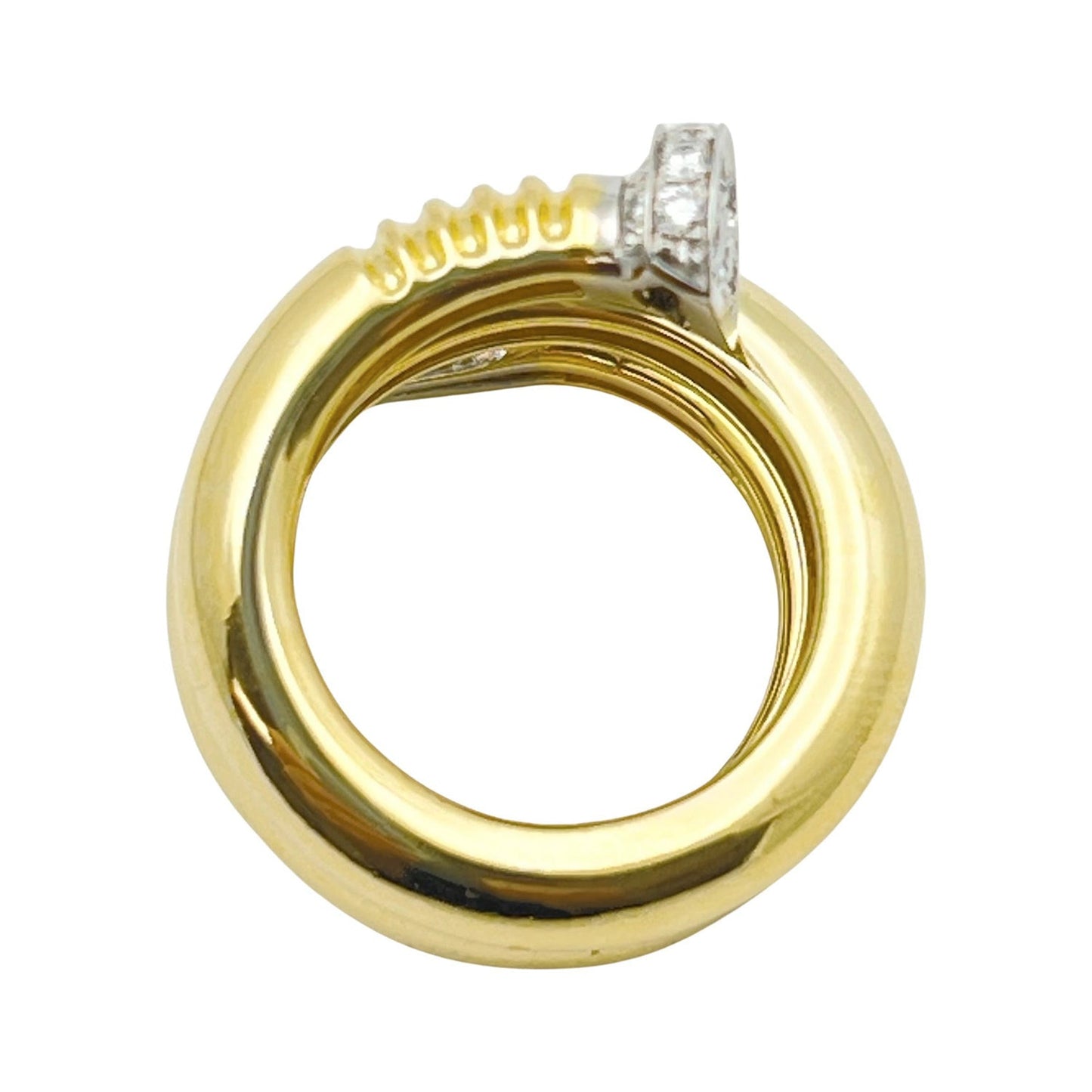 David Webb - 18k Yellow Gold Platinum Diamond Nail Wrap Ring