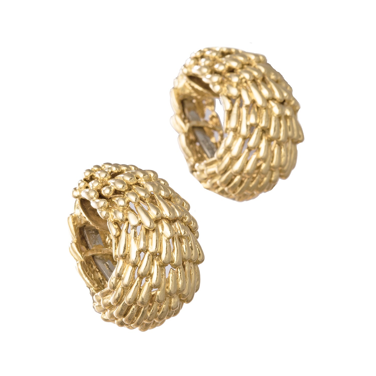 David Webb - 1970s Textured 18k Yellow Gold Hoop Earrings