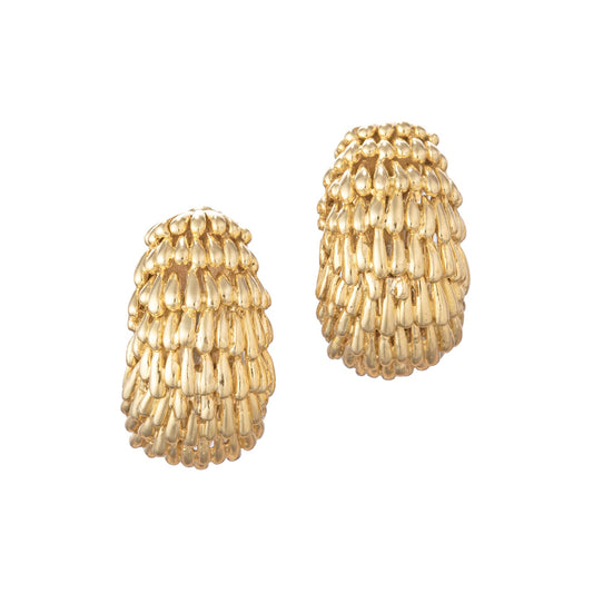 David Webb - 1970s Textured 18k Yellow Gold Hoop Earrings