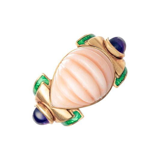 David Webb - Angel Skin Coral Amethyst Green Enamel Ring