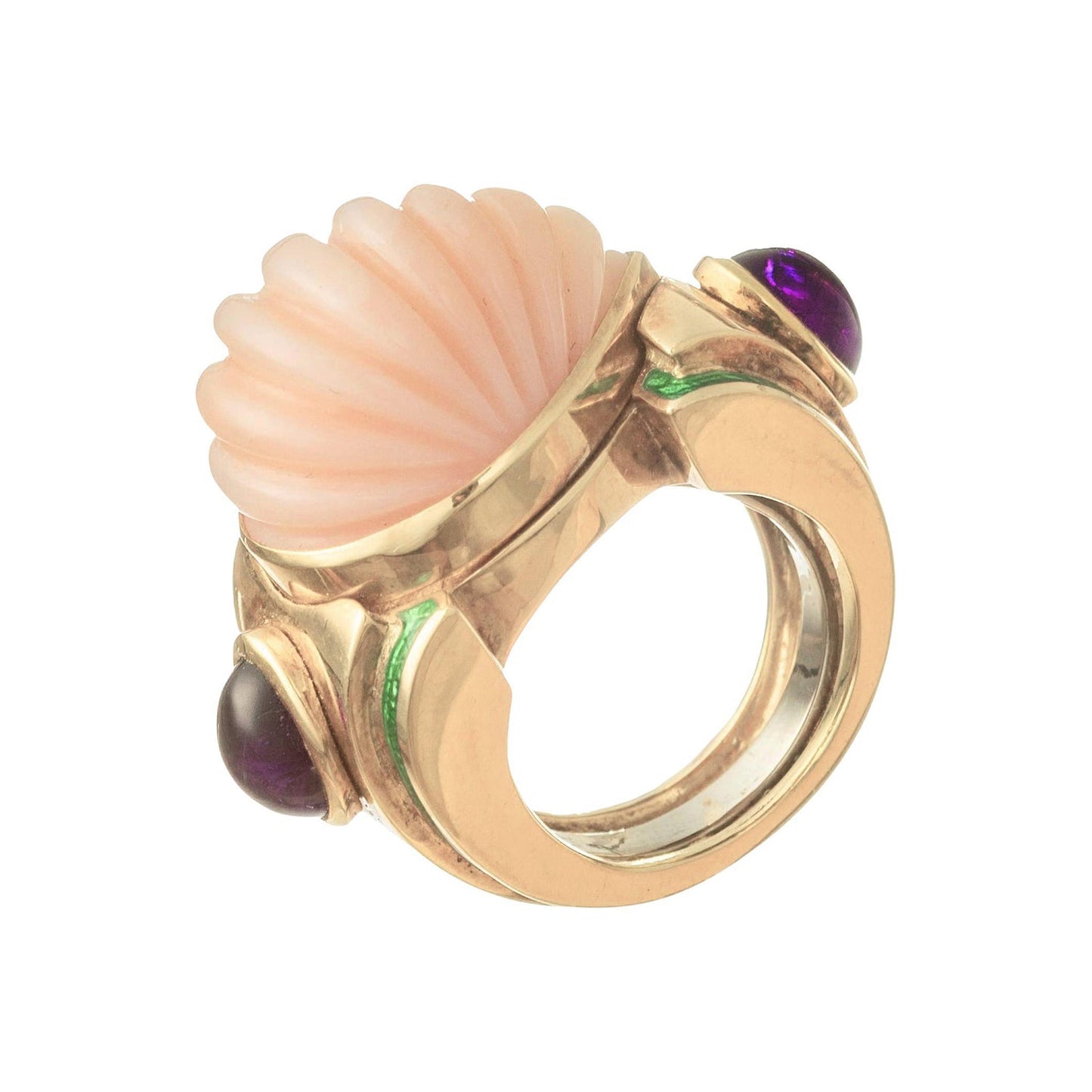 David Webb - Angel Skin Coral Amethyst Green Enamel Ring