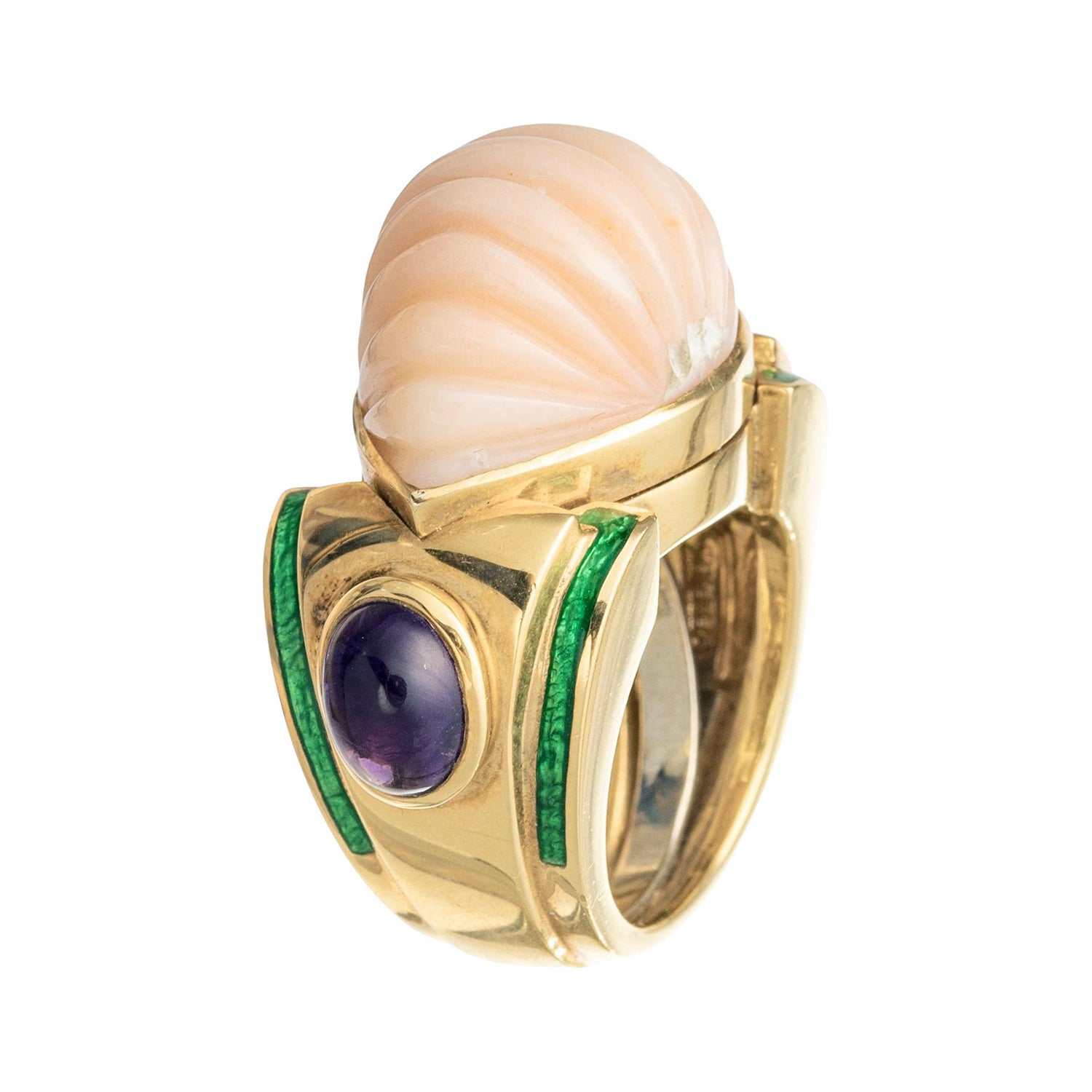 David Webb - Angel Skin Coral Amethyst Green Enamel Ring