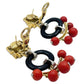 David Webb - Black Onyx Coral Diamond Pagoda Chandelier Earrings