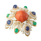 David Webb - Coral Emerald Sapphire Diamond Pendant Brooch