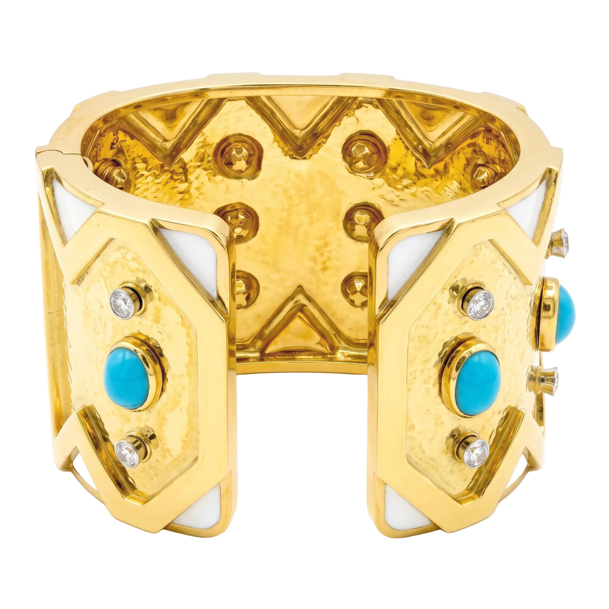 18k Gold Turquoise Diamond Enamel Rickrack Cuff Bracelet