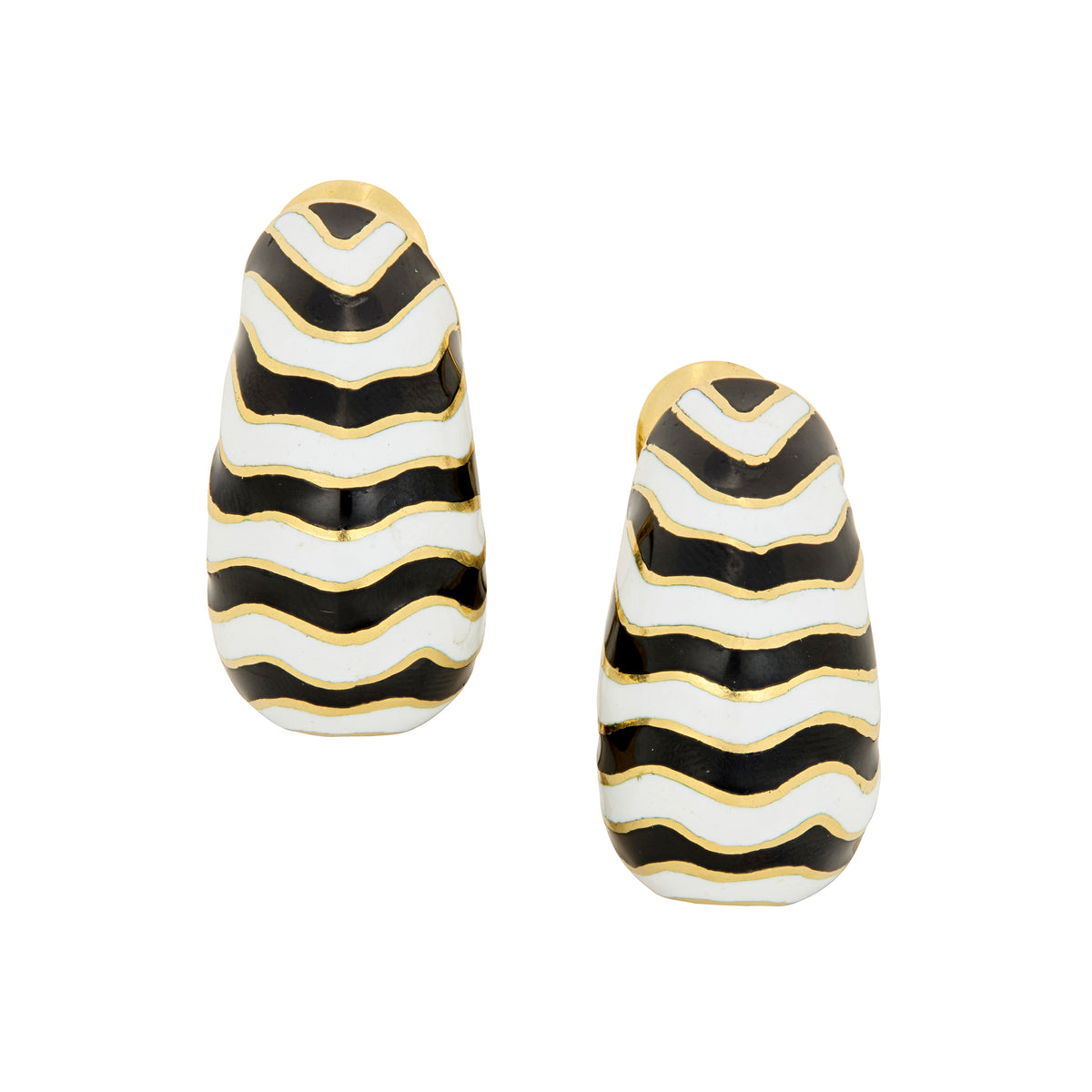 18k Yellow Gold Enamel Zebra Earrings