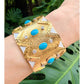 18k Gold Turquoise Diamond Enamel Rickrack Cuff Bracelet