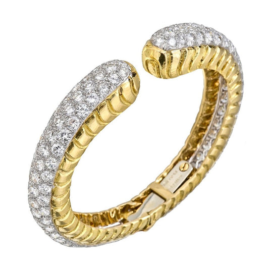 David Webb - Platinum 18k Gold Diamond Cuff Bracelet