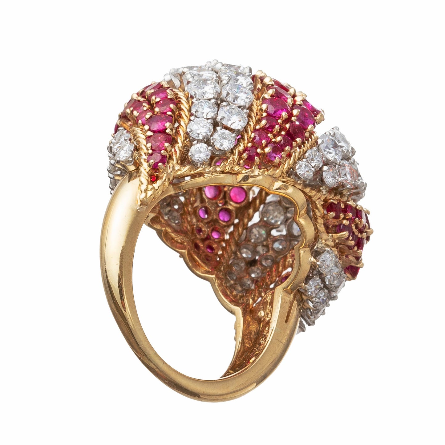 David Webb - Ruby Diamond Bombé Domed Cocktail Ring