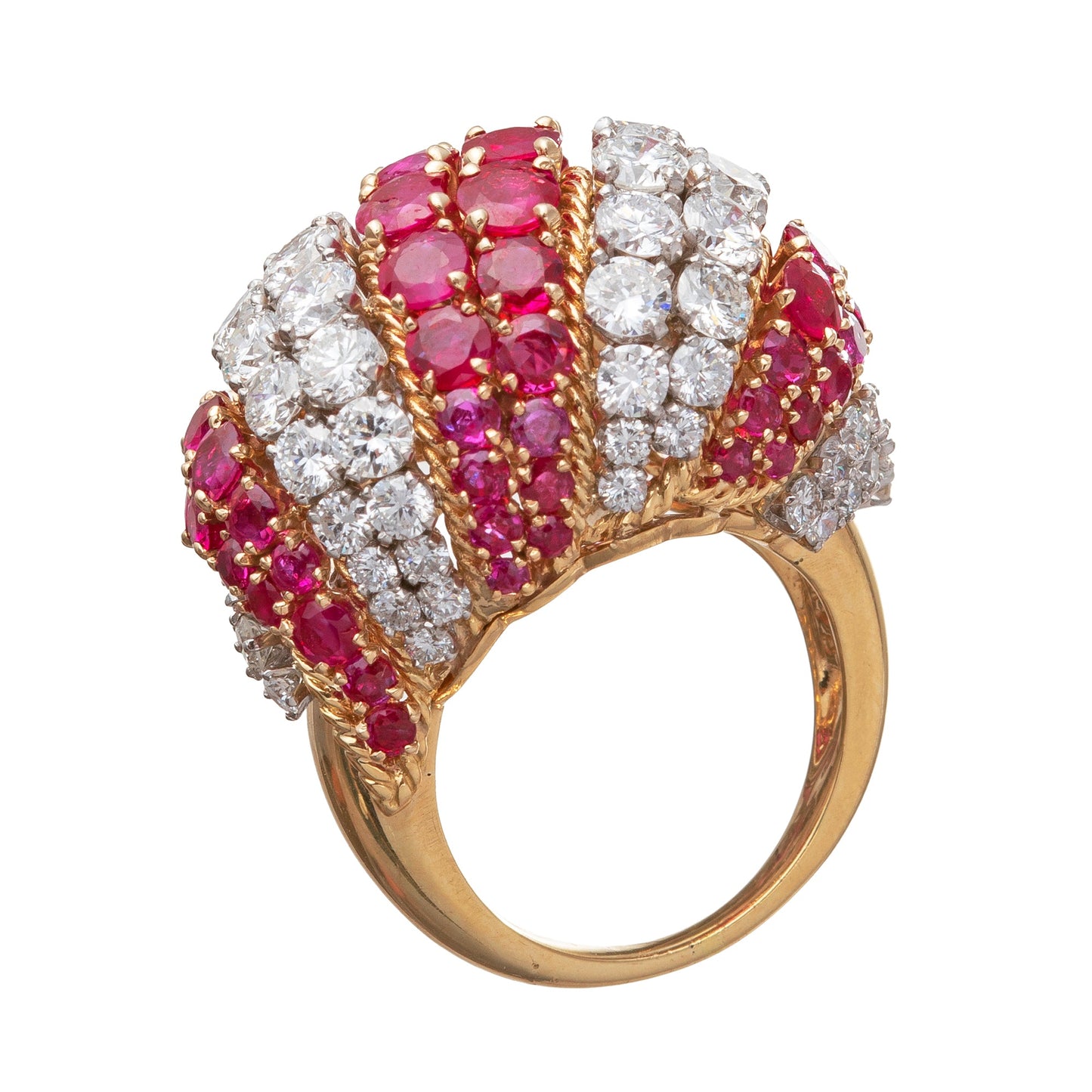 David Webb - Ruby Diamond Bombé Domed Cocktail Ring