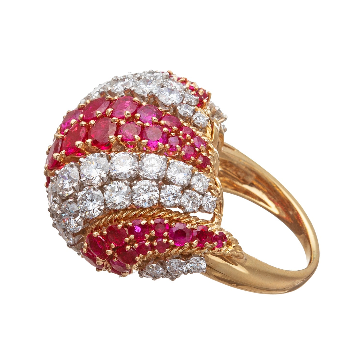 David Webb - Ruby Diamond Bombé Domed Cocktail Ring